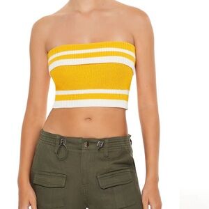 Yellow and White Strapless Knit Top